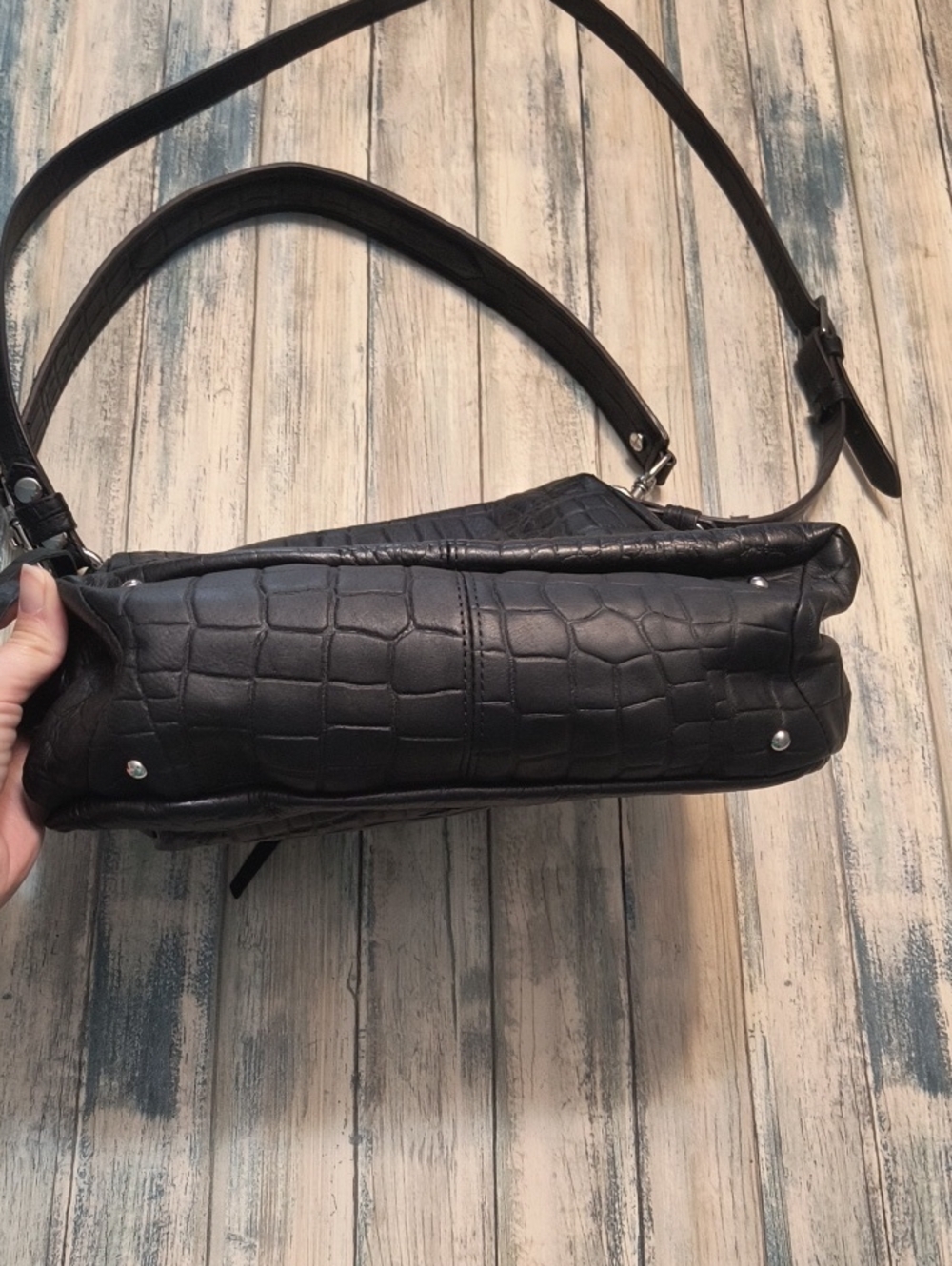 Aimee Kestenberg Leather Shoulder Bag -Fifth Avenue Black Croco - Picture 8 of 11